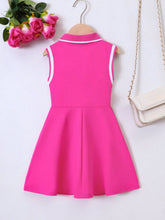 Young Girl Preppy Style Heart-Shaped Print Striped Trim Ribbed Collar Sleeveless Dress For Summer
